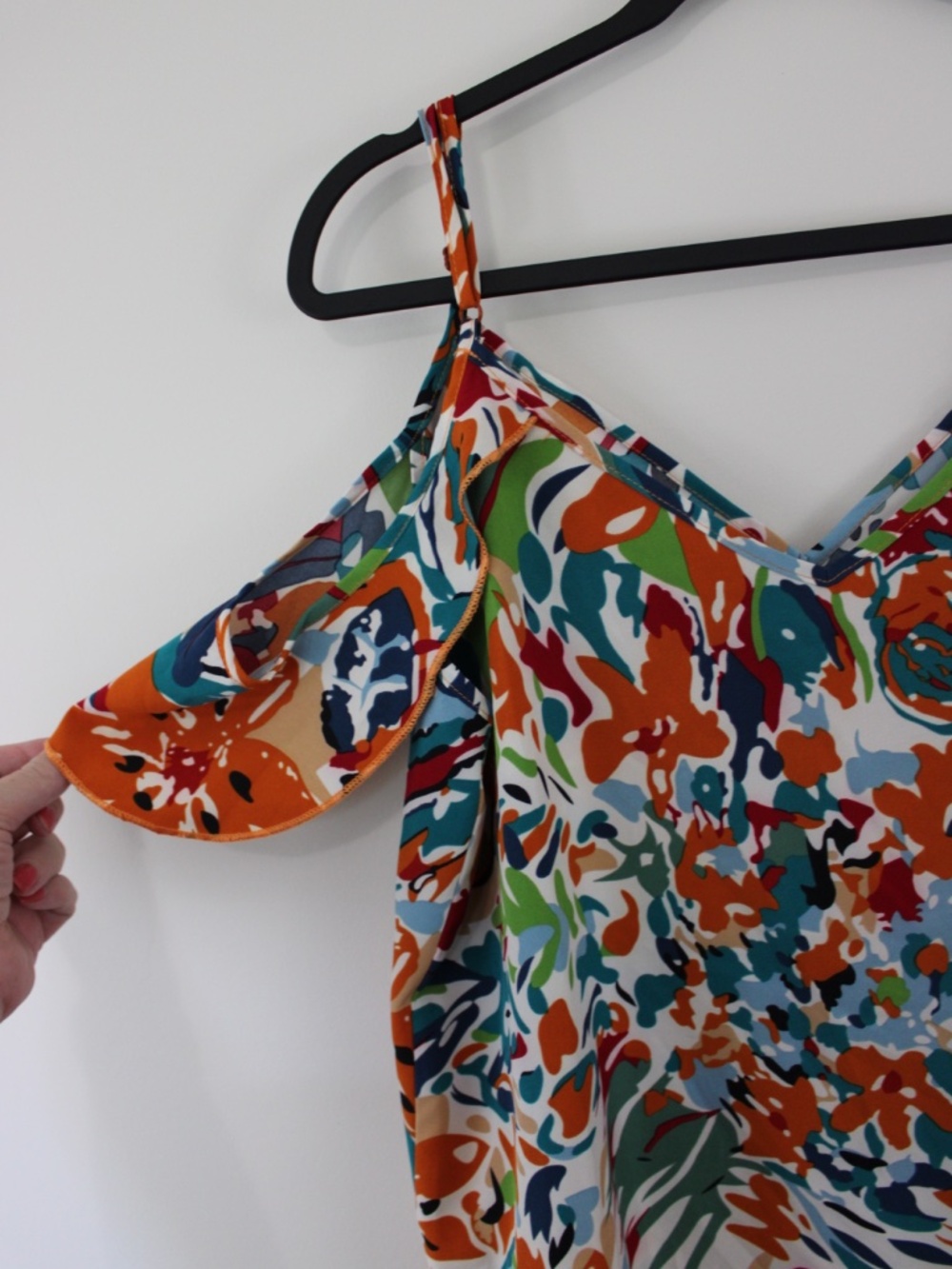 Colorful Abstract Floral Ruffle Cami Mini Dress Size Large - Picture 2 of 5